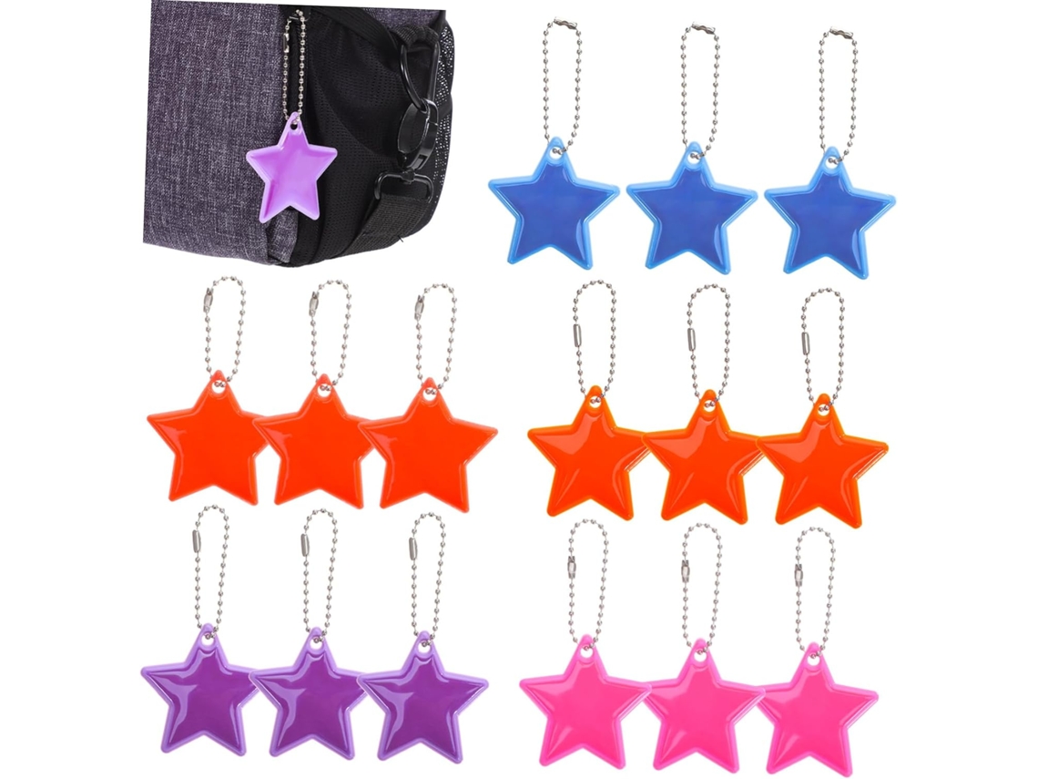 15 Pingentes Refletivos em Formato de Estrela para Mochilas, Acessório de Segurança Noturna para Bolsas e Chaveiros