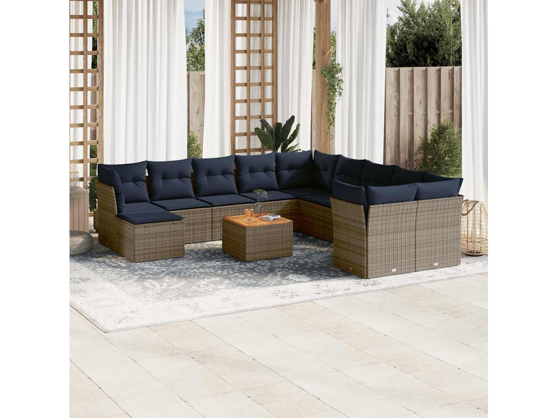 Vidaxl Conjunto De Sofá De Jardim Com 12 Peças E Almofadas Em Rattan Sintético Cinza