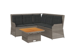 Conjunto de 4 Lounge de Jardim com Almofadões Vime Pe Cinzento MAISON EXCLUSIVE