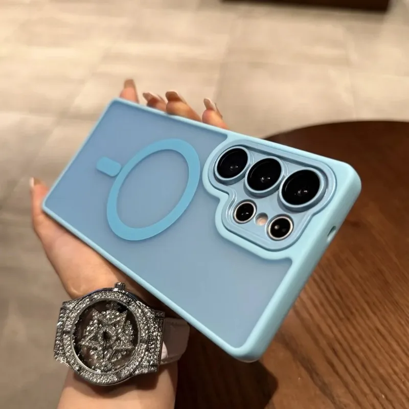 (azul Galaxy A35) Capa Protetora Com Carregamento Sem Fio Magnético Magsafe E Protetor De Lente.