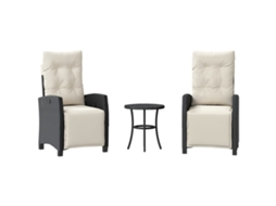 3 Pcs Conjunto de Bistrô com Almofadões Vime Pe Preto MAISON EXCLUSIVE