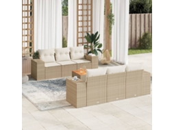 Vidaxl 7 Pcs Conjunto De Sofás P/ Jardim Com Almofadões Vime Pe Bege