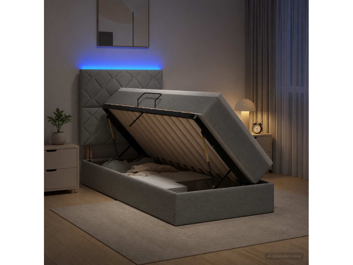Vidaxl Cama De Armazenamento Led Com Colchão Cinzento-claro