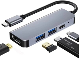 4 em 1 Tipo C Hub Multifuncional USB Dock HDMI 4k/30hz PD3.0 Adaptador de Carregamento Rápido 87w Desktop Escola Casa Viagem Cinza Yizhood