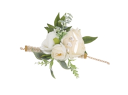 Pulseira Corsagem de Noiva com Rosas Brancas e Folhas Verdes para Casamento e Festas
