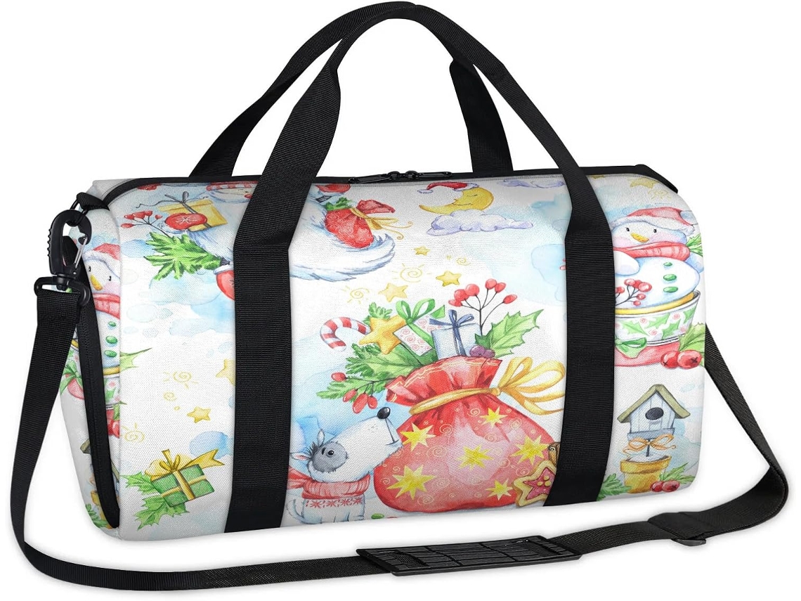 Bolsa Esportiva com Tema Natalino Bolsa de Fim de Semana Casual Bolsa de Ginástica para Viagens