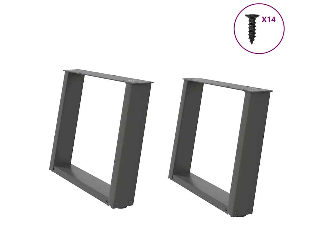 Vidaxl Pés Para Mesa De Centro Em Forma De U, 2 Peças, Antracite, 70x (42-43) Cm, Aço
