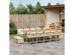 Vidaxl 15 Pcs Conjunto De Jantar P/ Jardim Com Almofadões Vime Pe Bege