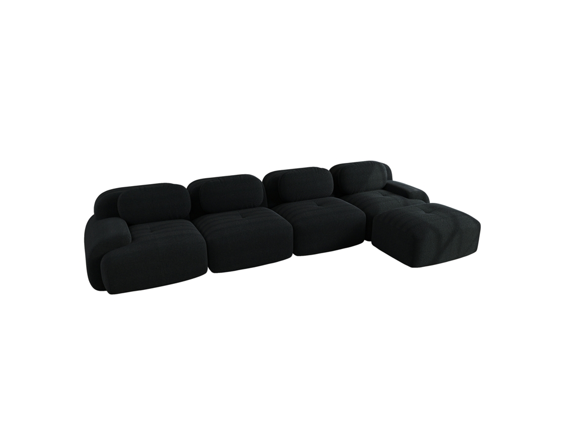 Sofá De Canto 4 Lugares Com Chaise Longue, Almofadas Elásticas, Antiderrapante E Fácil Montagem, Ideal Para Escritório E Sala Preta.