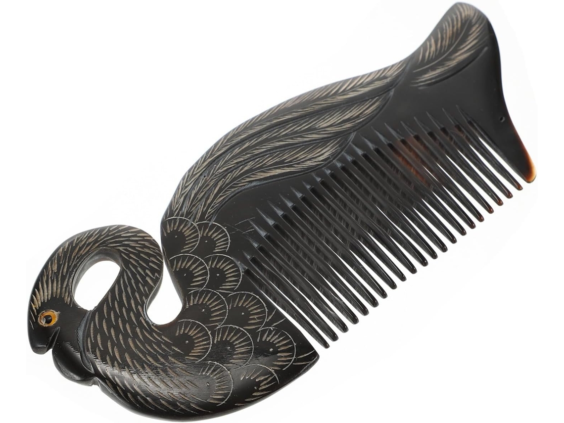 Pente De Cabelo Feminino Em Chifre De Boi Preto, Massageador De Couro Cabeludo