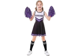 Traje de cheerleader para meninas, 3 a 10 anos, pompons, preto, 140cm S/MARCA