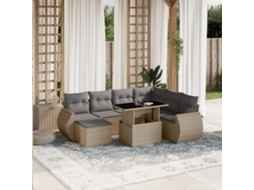 Vidaxl 8 Pcs Conjunto De Sofás P/ Jardim Com Almofadões Vime Pe Bege