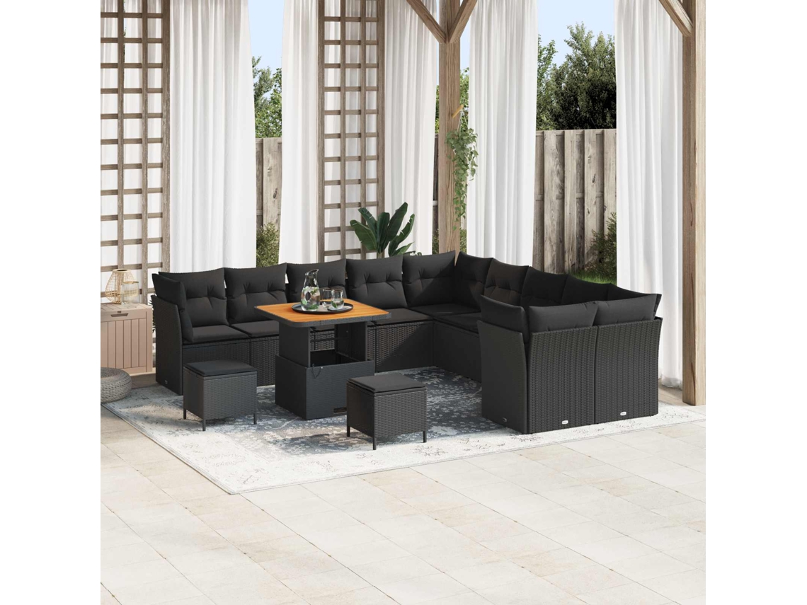 Vidaxl Conjunto De Sofá De Jardim 13 Unid. Preto Vime Pe