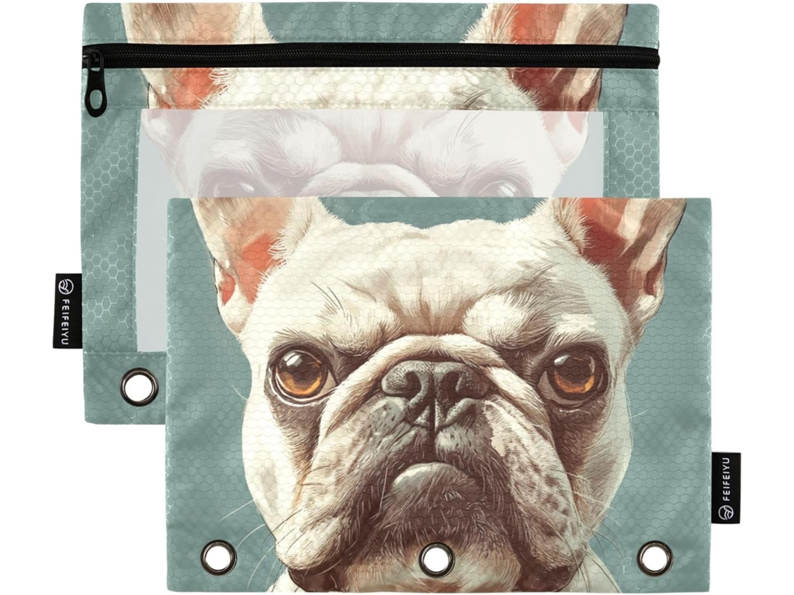 Pastas Bulldog Francês Irritado Com Janela Transparente, Estojo De Tecido Com Ilhós, 3-argolas Materiais De