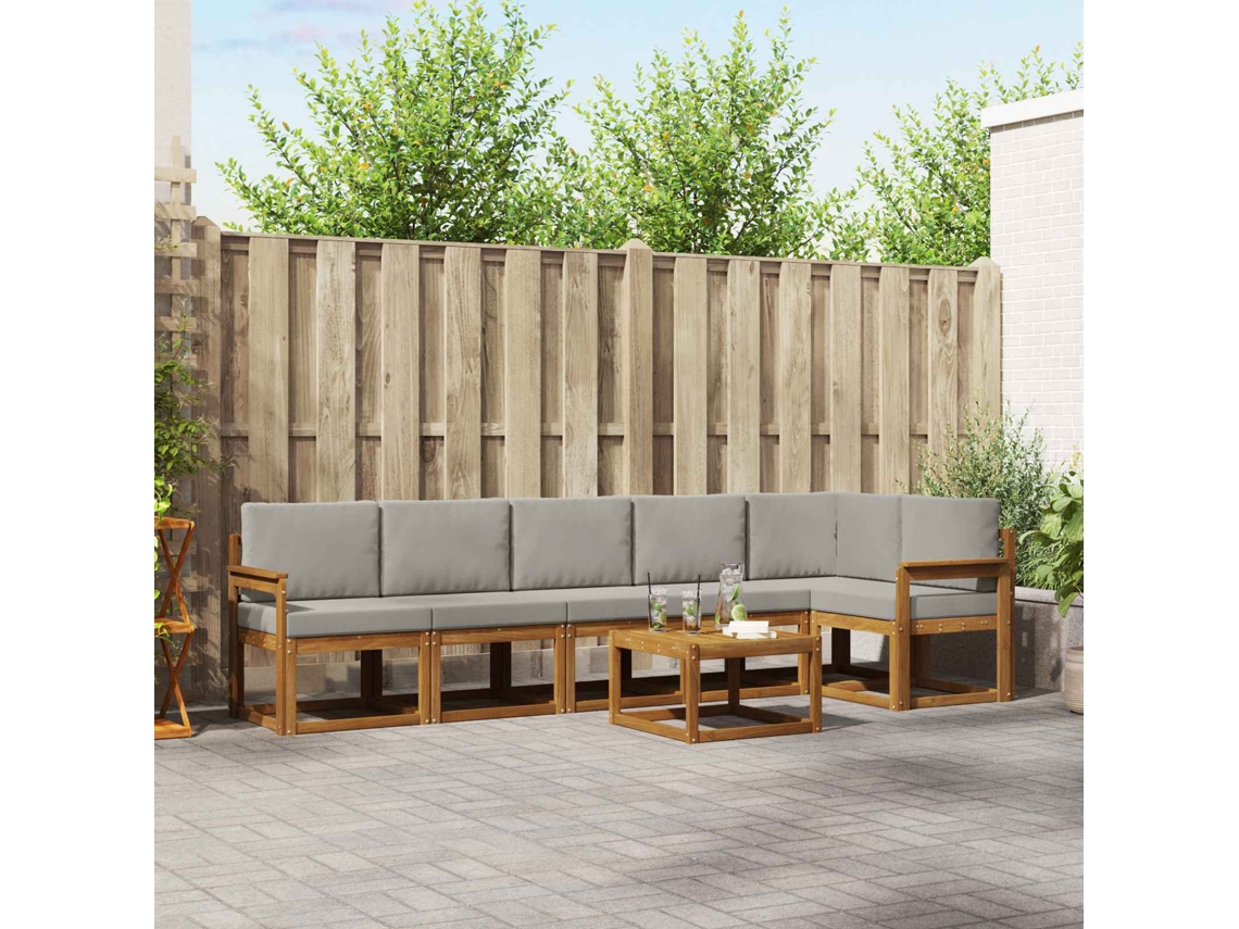 Vidaxl Conjunto De Sofás Para Exterior 7 Unid. Cinza Natural E Claro