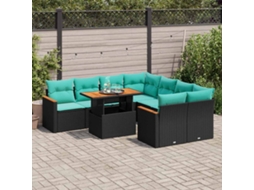 Vidaxl 9 Pcs Conjunto De Sofás P/ Jardim C/ Almofadões Vime Pe Preto