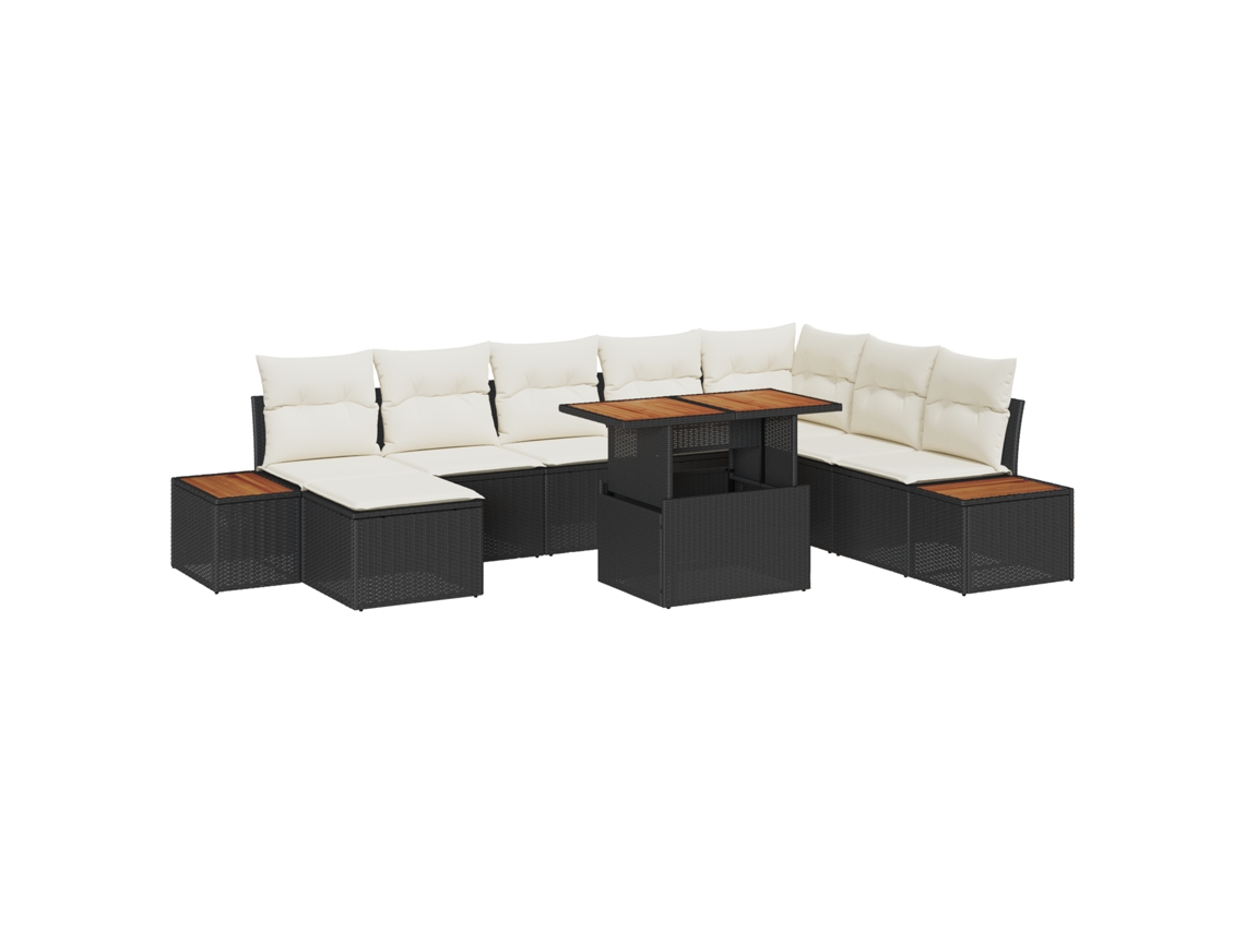 Conjunto 9 Conjunto De Sofá De Jardim Vidaxl Preto Vime Pe (100 X 55 X 73 Cm)