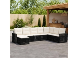 Vidaxl Conjunto De Sofá De Jardim 8 Unid. Preto E Branco Creme Vime Pe