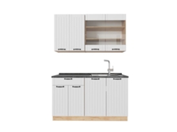 Cuisine Fame Line, 140cm Sem Pt, Branco Campo, Carvalho De Força Dourado, Vicco
