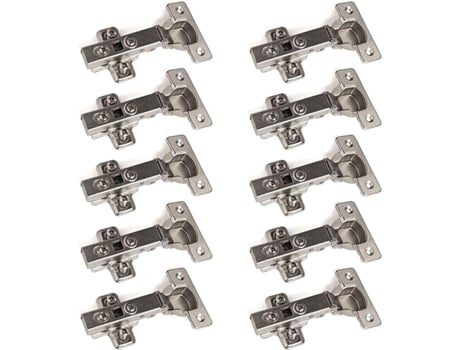 Kit 10 Dobradiças Soft Moulded - Batente Exterior (Gola 0) + Parafuso Euros + Parafusos Dobradiça para Portas de Roupeiro Armários de Cozinha