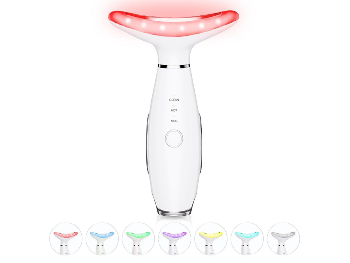 Aparelho Beleza Facial 7 em 1 Massageador Calor Vibração Adaptável Pescoço, Recarregável para Spa. STELASPLEN