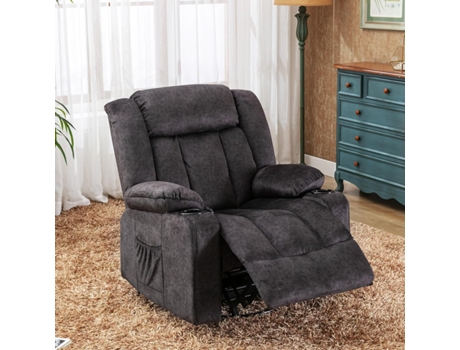 Poltrona COMHOMA Eléctrica, Cadeira de Massagem, Função de Aquecimento, Encosto Ajustável 90°-160°, Apoio para os Pés, Retrátil, Cinzento