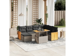 Vidaxl 8 Pcs Conjunto Sofás De Jardim C/ Almofadões Vime Pe Cinzento