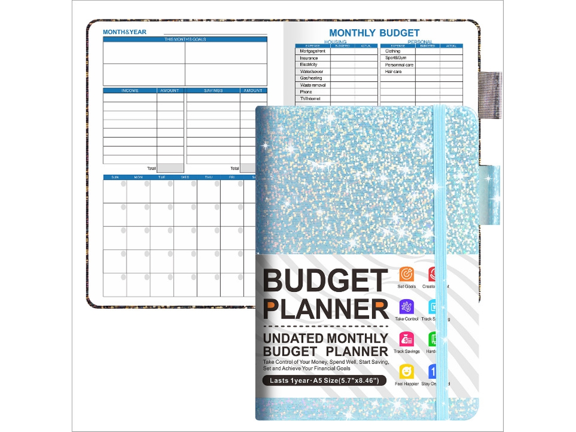 A5 Budget Planner Monthly Expense Tracker English Version, Blue, 50-sheets