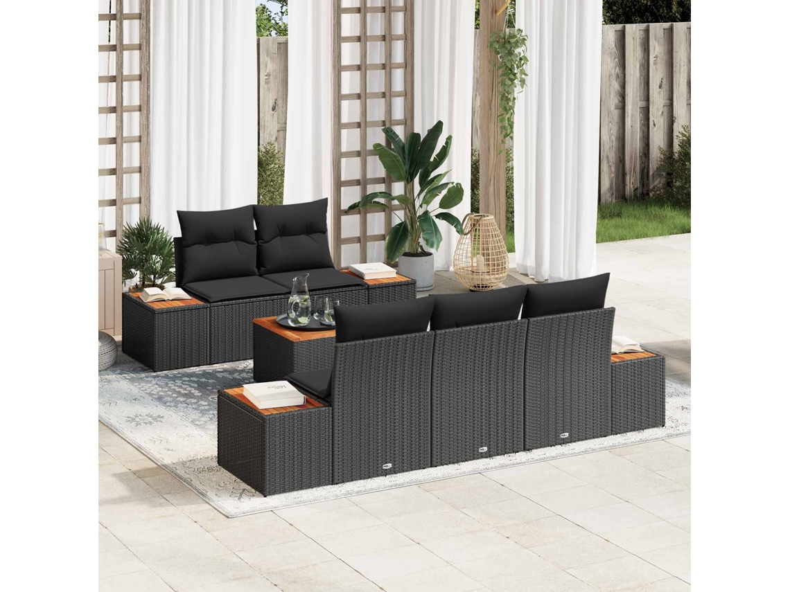 Vidaxl Conjunto De Sofá De Jardim 6 Unid. Preto Rattan Sintético