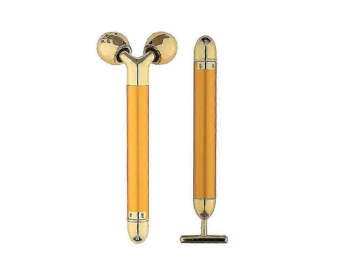 Massageador Facial 2 em 1 Dourado com Rolo Elétrico 3d para o Rosto e Braços/olhos/nariz Formato de T Lifting Facia L Instantâneo Antirruga GOKOCO