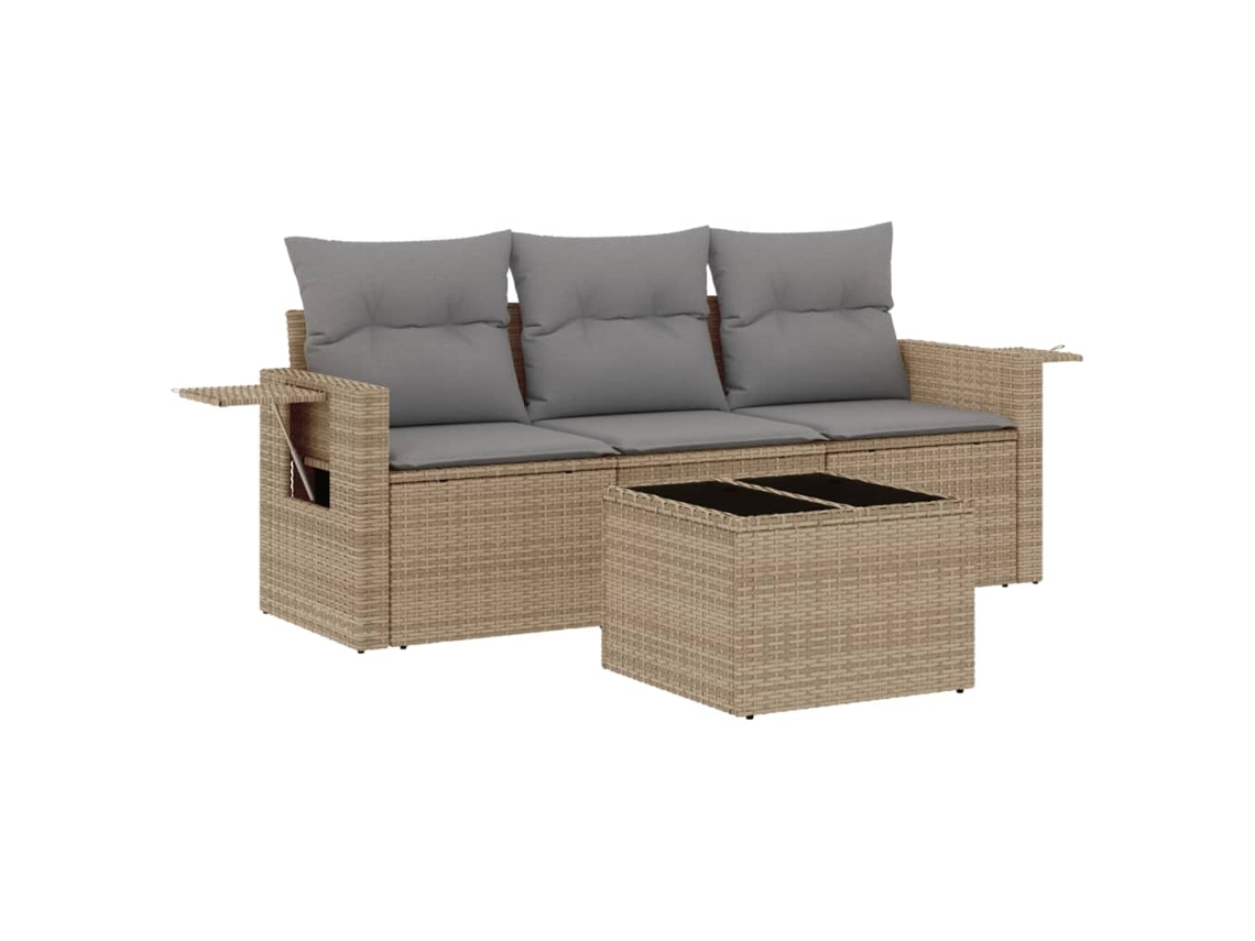 Conjunto de 4 Sofás para Jardim com Almofadões Vime Pe Bege MAISON EXCLUSIVE (4 pcs)