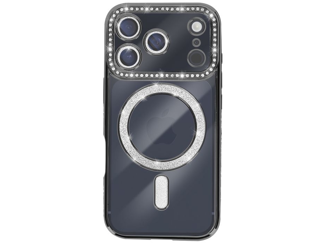 Capa Para Iphone 17 Pro Compatível Com Magsafe Com Moldura Preta De Strass.