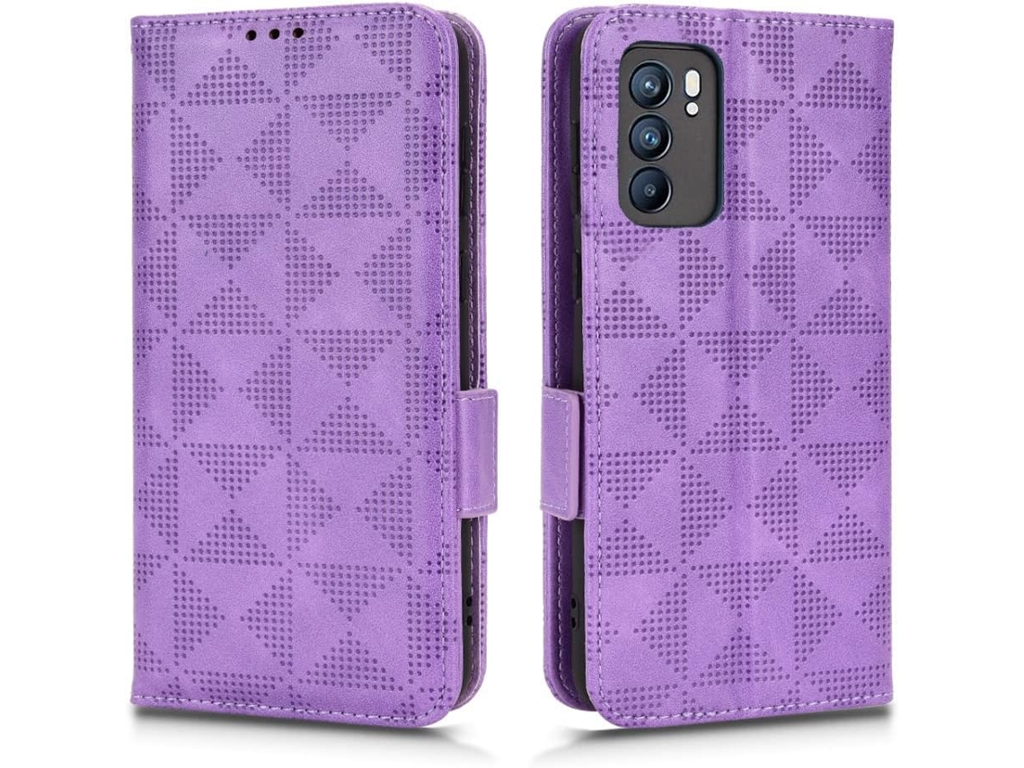 Capa Triangular Avançada Slot para Oppo Reno 6 5G HONGWE. Pele Sintética Magnética Roxo