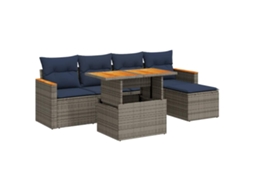 Conjunto de 6 Sofás de Jardim com Almofadões Vime Cinzento MAISON EXCLUSIVE (80x200 cm)