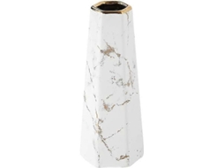 Vaso Decorativo Cerâmico Mármore Ouro Branco, 20 Cm, Para Casa, Festa E Casamento