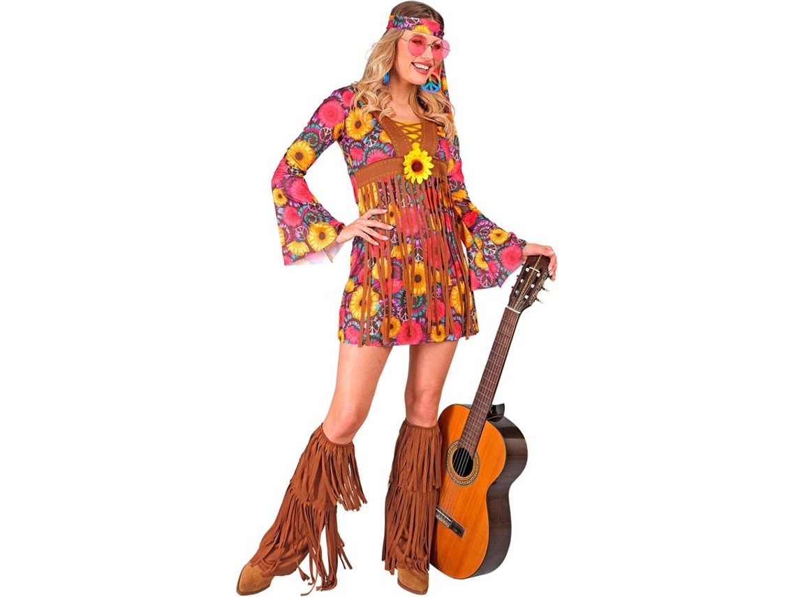Fato de hippie floral com franjas para mulher
