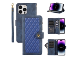 Capa Para Iphone 15 Pro Pele Sintética Com Porta-cartões Azul