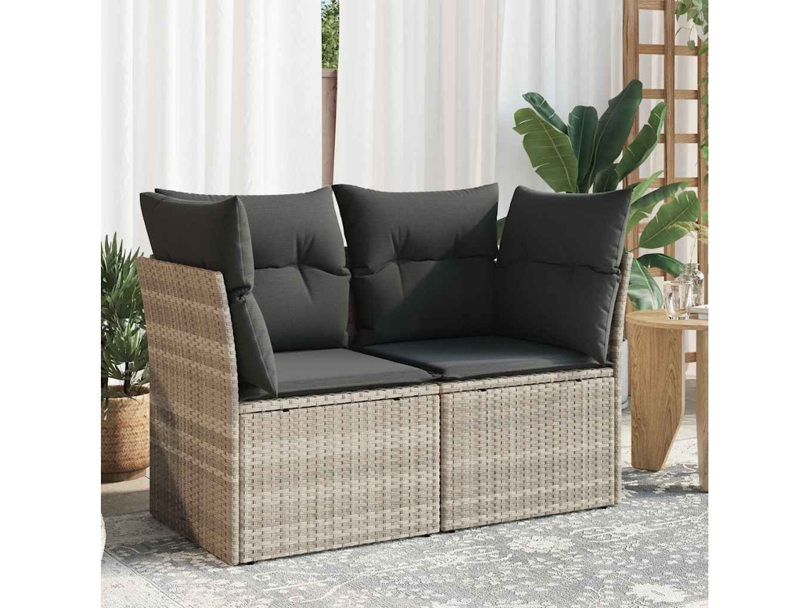 Vidaxl Sofá Jardim De 2 Lugares Com Almofadões Vime Pe Cinzento Claro