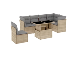 Conjunto de 7 Sofás para Jardim com Almofadões Vime Pe Bege MAISON EXCLUSIVE (7 pcs)