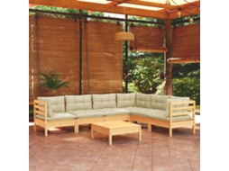 Vidaxl 7 Pcs Conjunto Lounge Jardim C/ Almofadões Creme Pinho Maciço