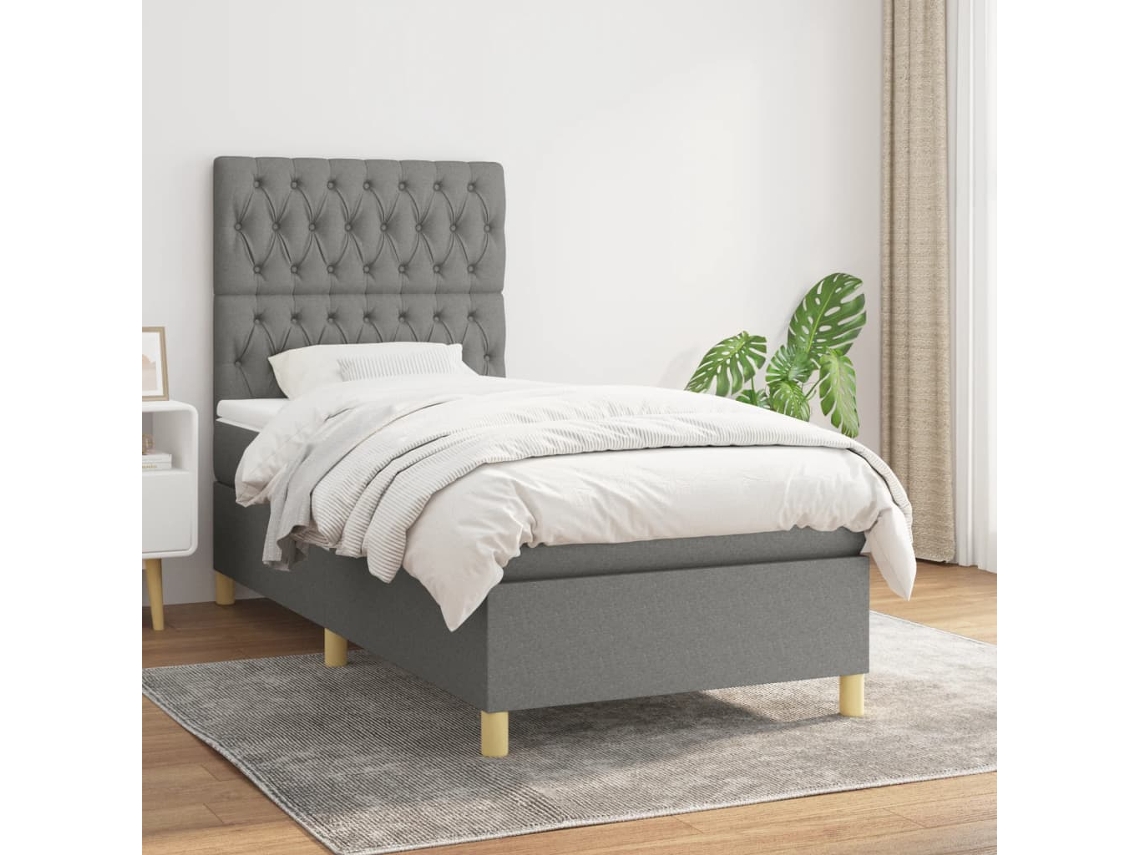 Cama Com Molas/colchão 90x200 Cm Tecido Cinzento-escuro