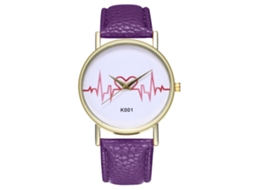 Relógio Analógico Feminino de Cinta de Couro Pu com Movimento de Quartzo Linhas Simples Roxo