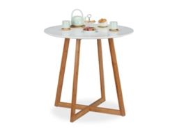 Mesa De Jantar Redonda Escandinava Para 2 Pessoas, Bambu E Mdf Branco
