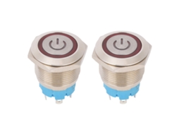Interruptor De Botão 4-pino Com Luz 19mm Cabeça Plana Aço Inoxidável Ip65 12-24vdc Vermelho 2 Peças