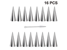 Pacote com 16 formas para creme chifre, cones de confeitaria de 5,5 polegadas, formas de tubo de aço inoxidável, forma para sorvete e 1 escova de limpeza Aquaforge