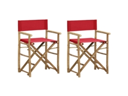 Vidaxl Cadeiras De Realizador Dobráveis 2 Pcs Bambu E Tecido Vermelho