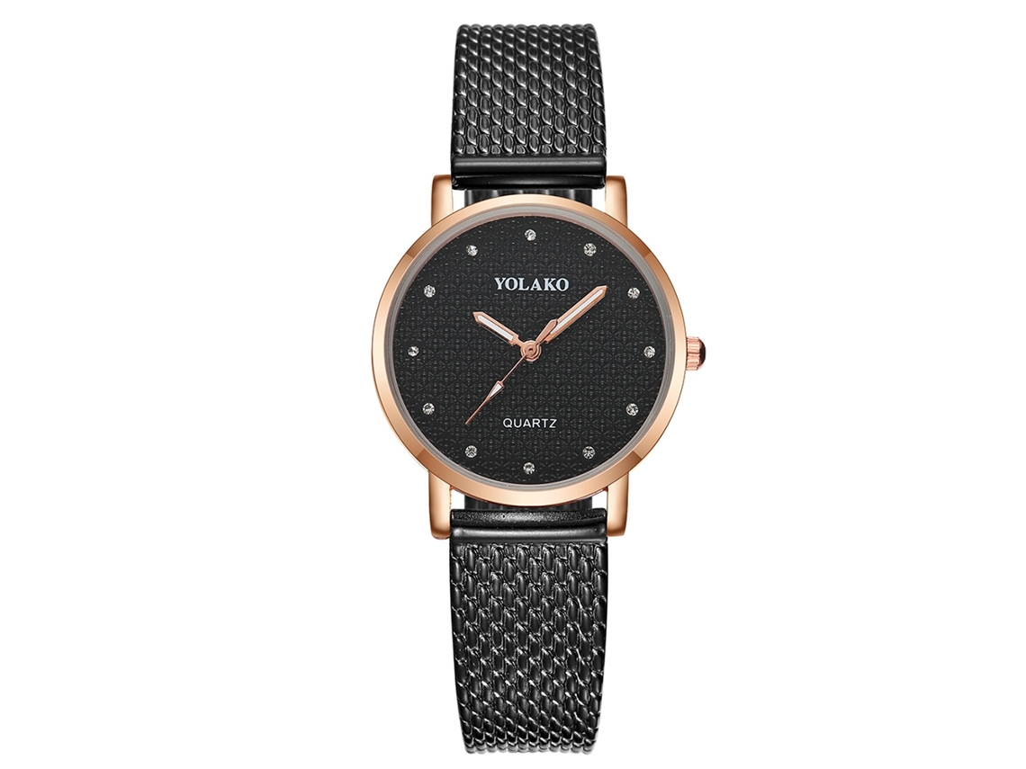 Yolako Relógio de Pulso Feminino de Quartzo com Pulseira de Plástico e Strass (preto)