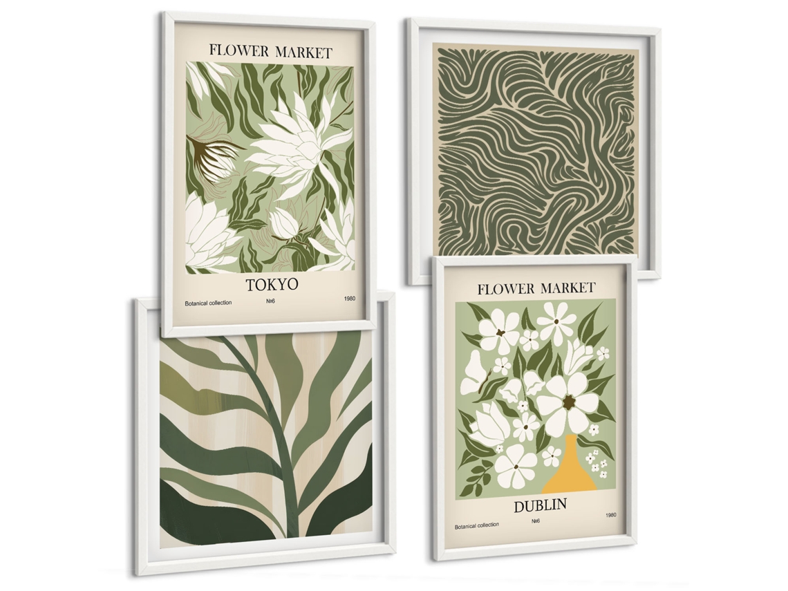 Galeria De Pinturas Murais Motivos De Plantas Rústicos E Boho Moldura Branca Imagens Para Um Quarto Infantil Espelharte (conjunto De 4 Imagens)