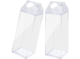 2 Pack Garrafa De Água De Cartão De Leite Transparente Reutilizável Quadrada Para Leite Bebida Suco 500ml