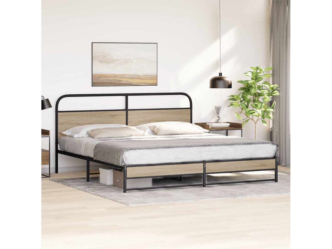 Vidaxl Estrutura De Cama Sem Colchão 200x200cm Metal Carvalho Fumado